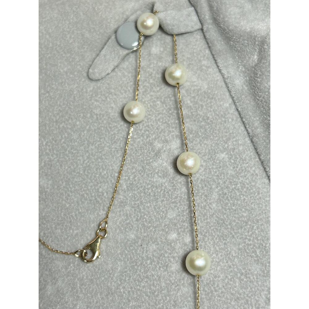 Shane Jewelry 14k solid yellow gold white pearl station chain necklace 18” 8.54g - Picture 5 of 13